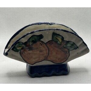 Vintage Hand Made Hand Painted Ceramic Pottery Napkin Holder Mexico Apples